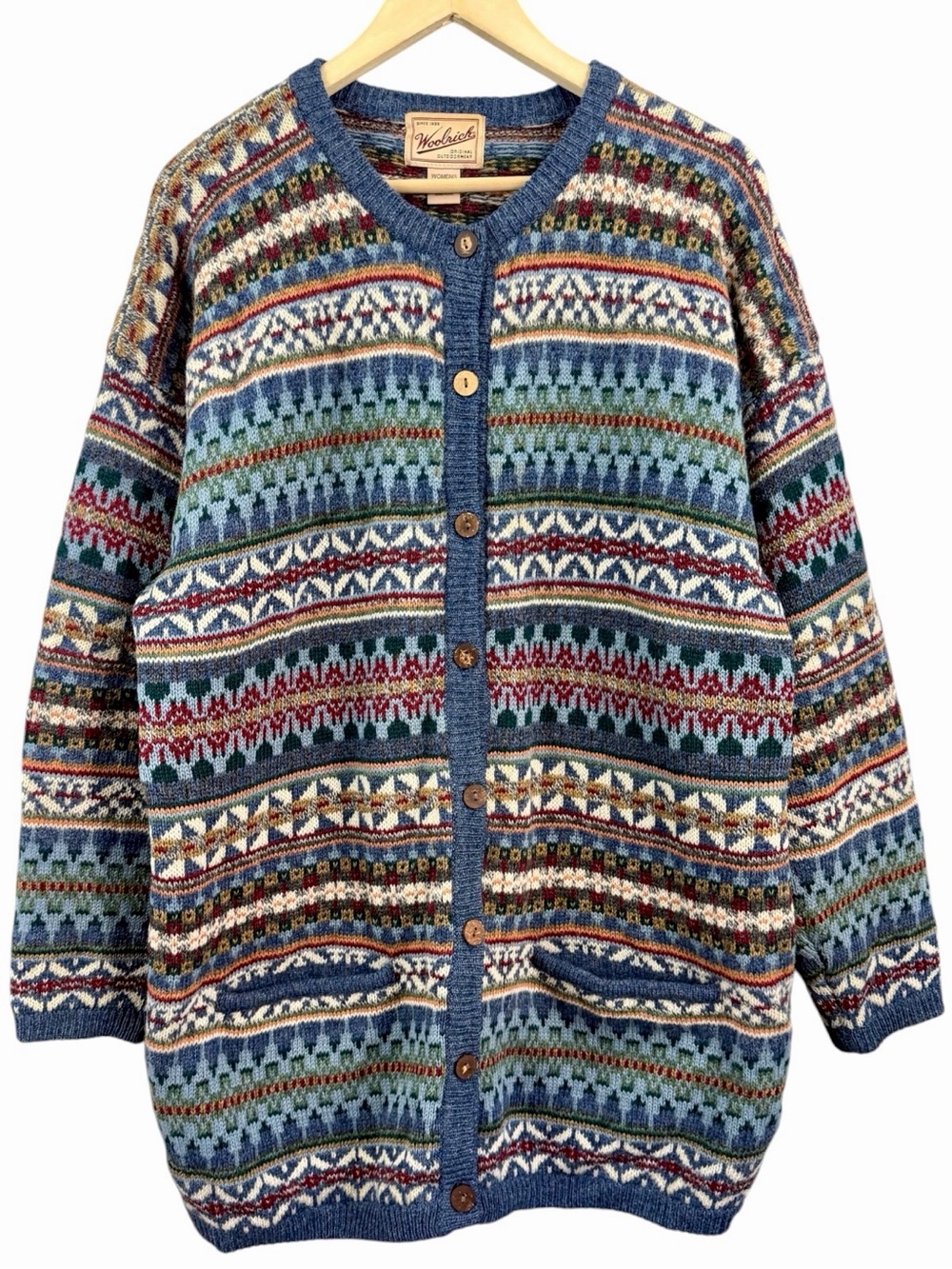 Woolrich Vintage 90s Oversized Wool Fair Isle Button Up Cardigan Size XL